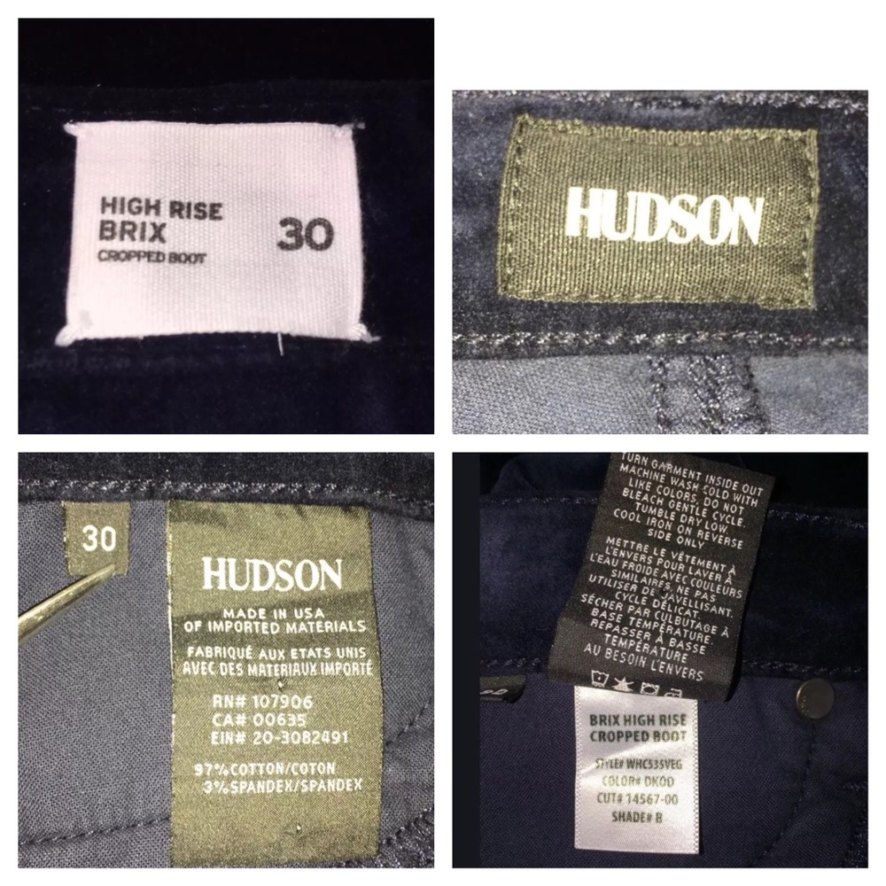New Hudson Brix Velvet Jeans Navy Ankle Cropped Boot Cut Pant High Rise - Picture 6 of 6
